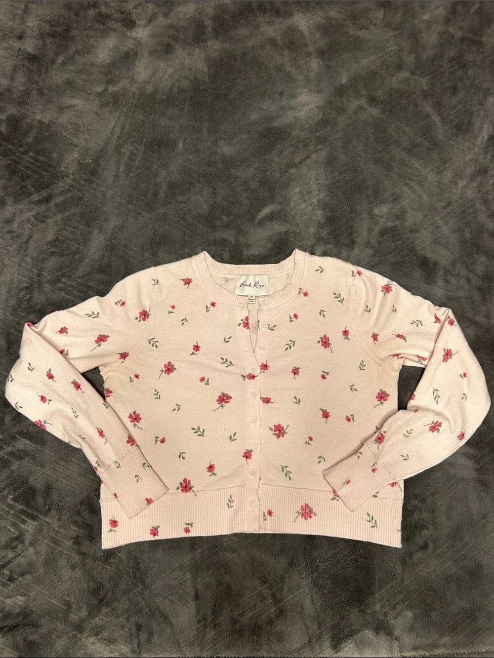 Pink Rose Floral Print Cardigan